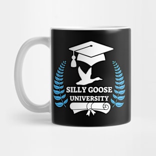 Silly Goose University - Flying Goose White Design With Blue Details Mug